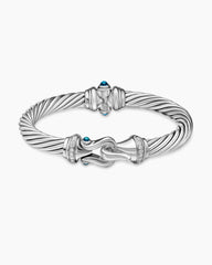 Buckle Classic Cable Bracelet in Sterling Silver with Hampton Blue Topaz and Diamonds, 7mm