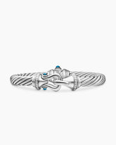 Buckle Classic Cable Bracelet in Sterling Silver with Hampton Blue Topaz and Diamonds, 7mm
