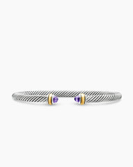 Classic Cable Bracelet in Sterling Silver with 18K Yellow Gold and Amethyst, 4mm