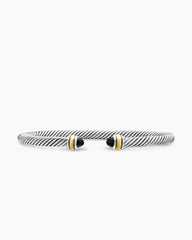 Classic Cable Bracelet in Sterling Silver with 18K Yellow Gold and Black Onyx, 4mm
