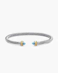 Classic Cable Bracelet in Sterling Silver with 18K Yellow Gold and Blue Topaz, 4mm