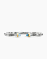 Classic Cable Bracelet in Sterling Silver with 18K Yellow Gold and Blue Topaz, 4mm