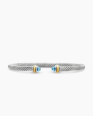Classic Cable Bracelet in Sterling Silver with 18K Yellow Gold and Blue Topaz, 4mm