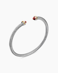 Classic Cable Bracelet in Sterling Silver with 18K Yellow Gold and Garnets, 4mm