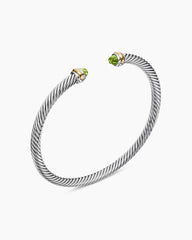 Classic Cable Bracelet in Sterling Silver with 18K Yellow Gold and Peridot, 4mm