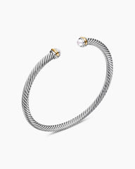 Classic Cable Bracelet in Sterling Silver with 18K Yellow Gold and Pearls, 4mm