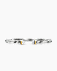 Classic Cable Bracelet in Sterling Silver with 18K Yellow Gold and Pearls, 4mm