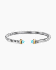 Classic Cable Bracelet in Sterling Silver with 18K Yellow Gold and Turquoise, 4mm