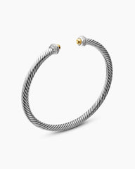 Classic Cable Bracelet in Sterling Silver with 18K Yellow Gold Domes and Diamonds, 4mm