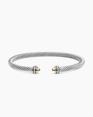 Classic Cable Bracelet in Sterling Silver with 18K Yellow Gold Domes and Diamonds, 4mm