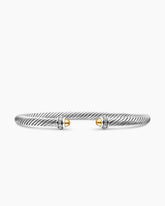 Classic Cable Bracelet in Sterling Silver with 18K Yellow Gold Domes and Diamonds, 4mm
