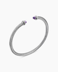 Classic Cable Bracelet in Sterling Silver with Amethyst and Diamonds, 4mm