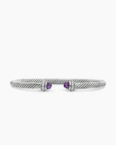 Classic Cable Bracelet in Sterling Silver with Amethyst and Diamonds, 4mm