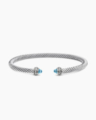 Classic Cable Bracelet in Sterling Silver with Blue Topaz and Diamonds, 4mm