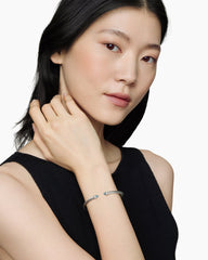 Classic Cable Bracelet in Sterling Silver with Blue Topaz and Diamonds, 4mm