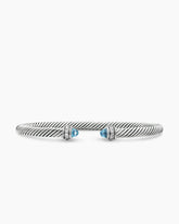 Classic Cable Bracelet in Sterling Silver with Blue Topaz and Diamonds, 4mm