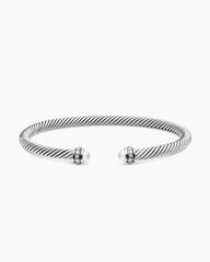 Classic Cable Bracelet in Sterling Silver with Pearls and Diamonds, 4mm