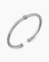 Classic Cable Station Bracelet in Sterling Silver with Diamonds, 4mm