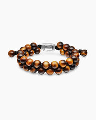 Spiritual Beads Two Row Woven Bracelet in Sterling Silver with Tiger’s Eye, 8mm