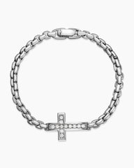 Cross Station Bracelet in Sterling Silver with Diamonds, 5mm