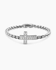 Cross Station Bracelet in Sterling Silver with Diamonds, 5mm