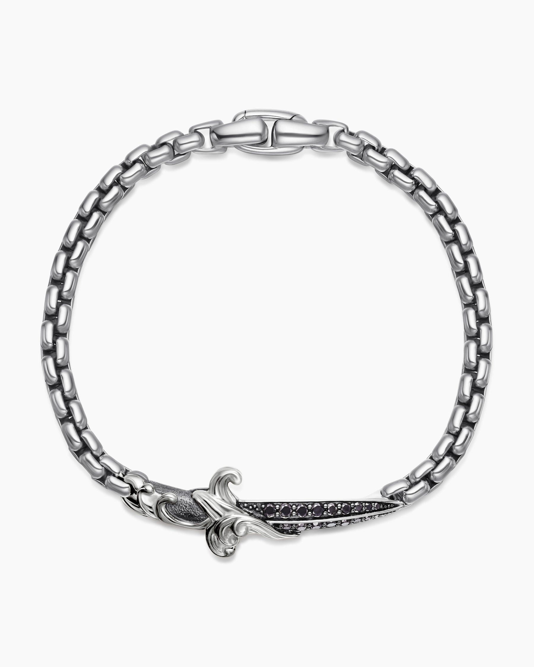 Waves Dagger Bracelet in Sterling Silver with Black Diamonds, 5mm
