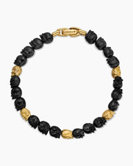 Memento Mori Skull Bracelet in 18K Yellow Gold with Forged Carbon, 6mm