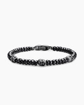 Memento Mori Skull Station Bracelet in Sterling Silver with Black Spinel, 6mm