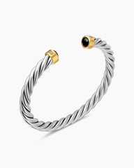 Cable Cuff Bracelet in Sterling Silver with 18K Yellow Gold and Black Onyx, 6mm