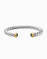 Cable Cuff Bracelet in Sterling Silver with 18K Yellow Gold and Black Onyx, 6mm
