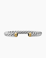 Cable Cuff Bracelet in Sterling Silver with 18K Yellow Gold and Black Onyx, 6mm