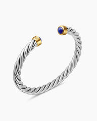 Cable Cuff Bracelet in Sterling Silver with 18K Yellow Gold and Lapis, 6mm
