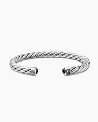 Cable Cuff Bracelet in Sterling Silver with Black Diamonds, 6mm
