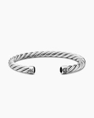 Cable Cuff Bracelet in Sterling Silver with Black Onyx, 6mm