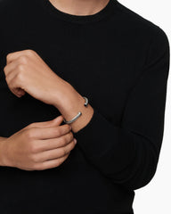 Cable Cuff Bracelet in Sterling Silver with Black Onyx, 6mm