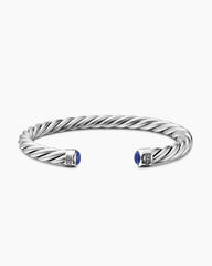 Cable Cuff Bracelet in Sterling Silver with Lapis, 6mm