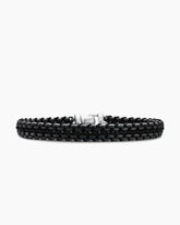 Woven Box Chain Bracelet in Sterling Silver with Black Stainless Steel and Black Nylon, 10mm
