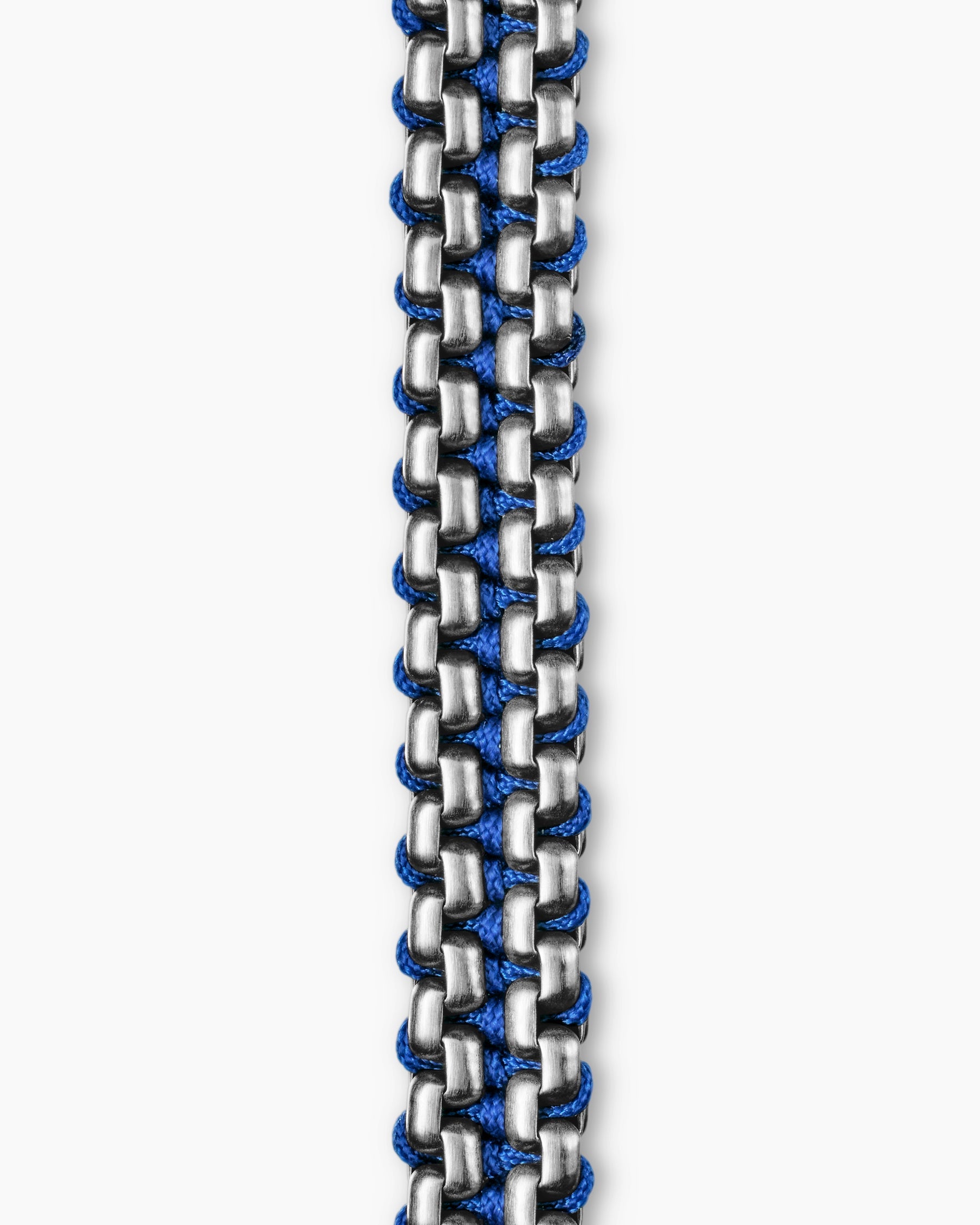 Woven Box Chain Bracelet in Sterling Silver with Blue Nylon, 10mm