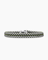 Woven Box Chain Bracelet in Sterling Silver with Green Nylon, 10mm