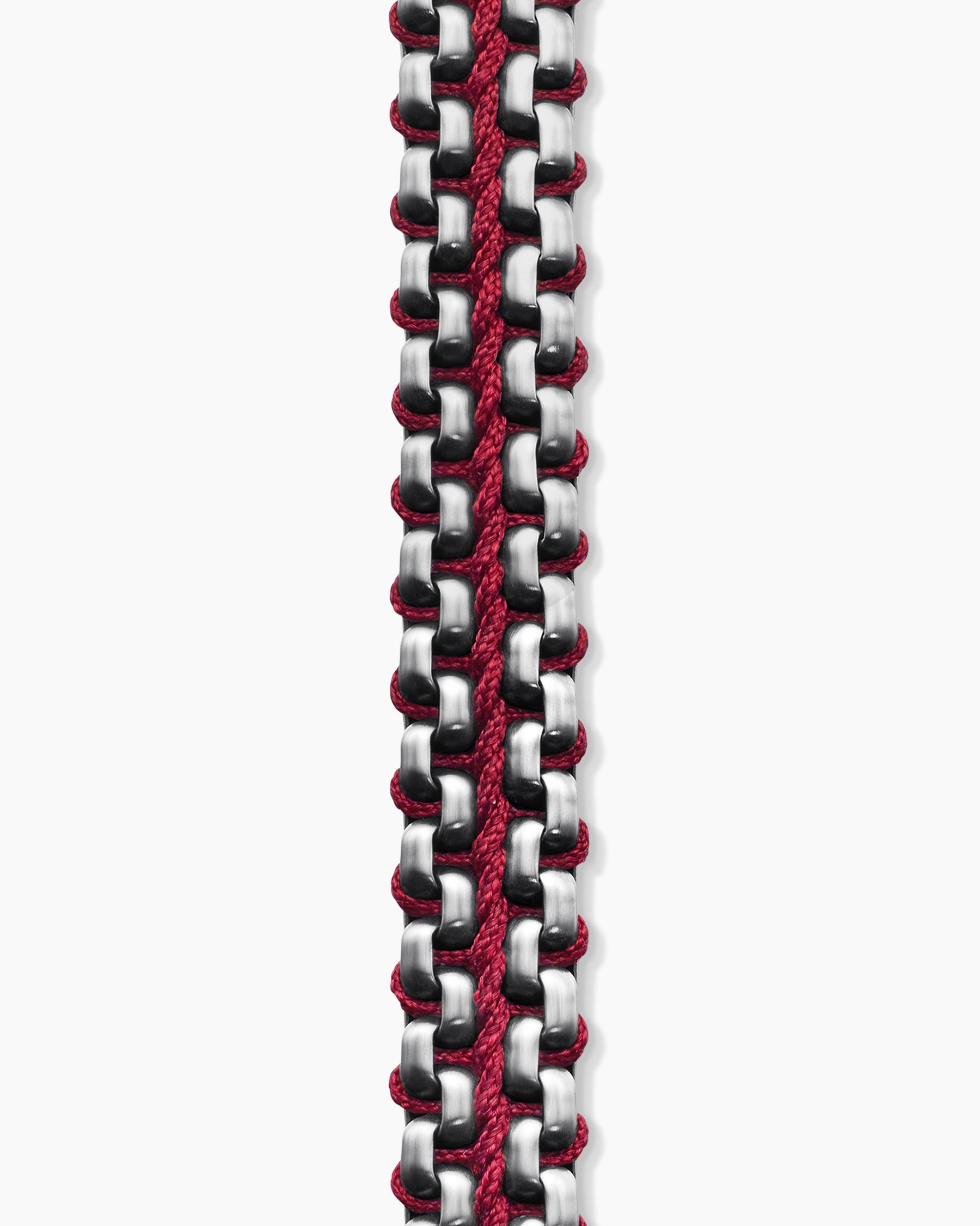 Woven Box Chain Bracelet in Sterling Silver with Red Nylon, 10mm