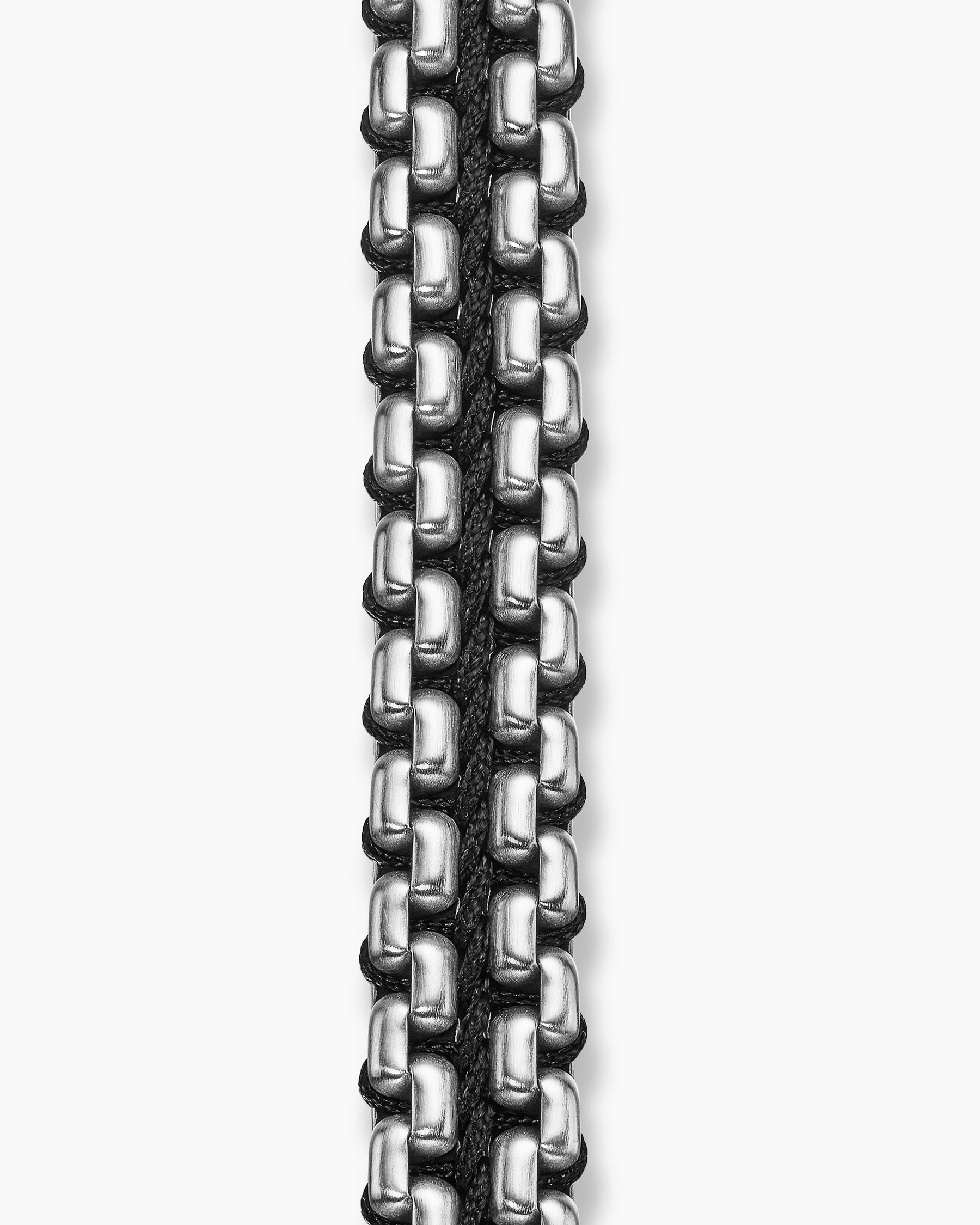 Woven Box Chain Bracelet in Sterling Silver with Black Nylon, 12mm
