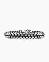 Woven Box Chain Bracelet in Sterling Silver with Black Nylon, 12mm