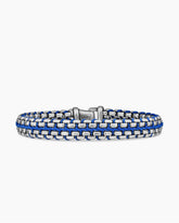 Woven Box Chain Bracelet in Sterling Silver with Blue Nylon, 12mm