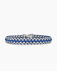 Woven Box Chain Bracelet in Sterling Silver with Blue Nylon, 12mm