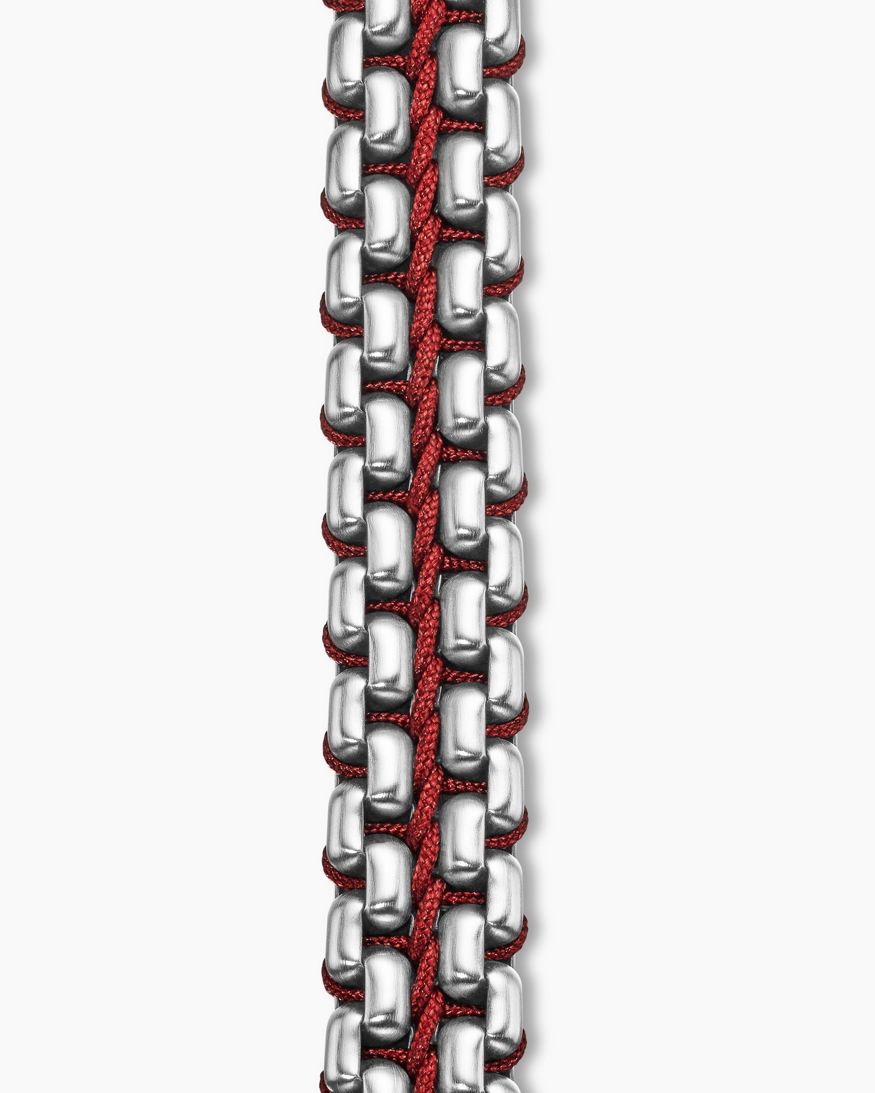 Woven Box Chain Bracelet in Sterling Silver with Red Nylon, 12mm