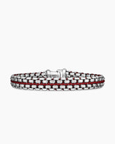 Woven Box Chain Bracelet in Sterling Silver with Red Nylon, 12mm