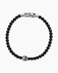 Memento Mori Skull Station Bracelet in Sterling Silver with Black Onyx, 4mm
