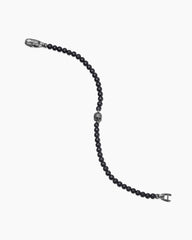 Memento Mori Skull Station Bracelet in Sterling Silver with Black Onyx, 4mm