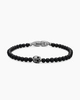 Memento Mori Skull Station Bracelet in Sterling Silver with Black Onyx, 4mm
