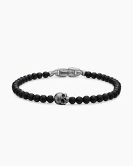 Memento Mori Skull Station Bracelet in Sterling Silver with Black Onyx, 4mm